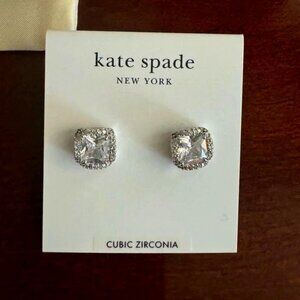 BNWT KATE SPADE CUBIC ZIRCONIA “THAT SPARKLE” PRINCESS CUT LARGE STUD EARRINGS